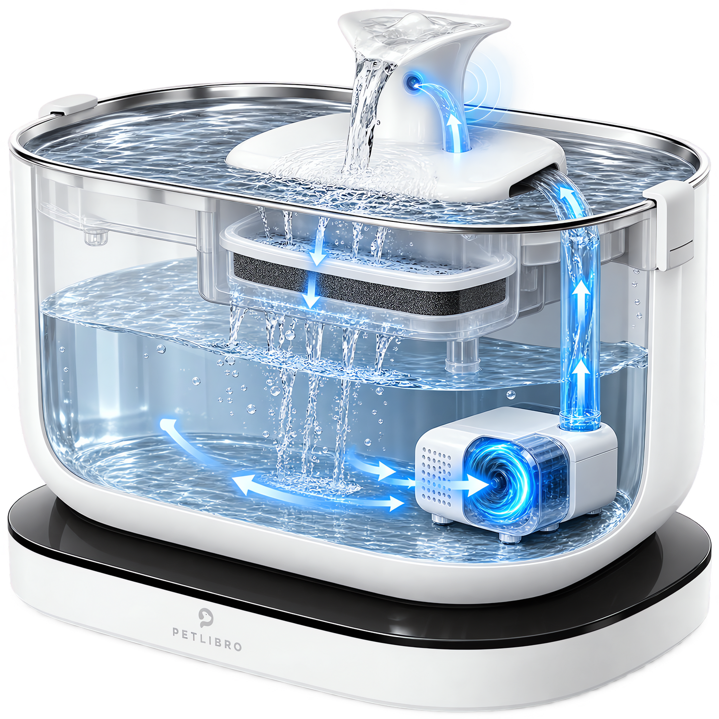 PETLIBRO Cat Water Fountain Cordless Pet Water Fountain Battery Operated 2.5L/84oz Dockstream Water Fountain for Cats Indoor Cat Fountain with Stainless Steel Tray Ultra-Quiet Dog Water Fountain